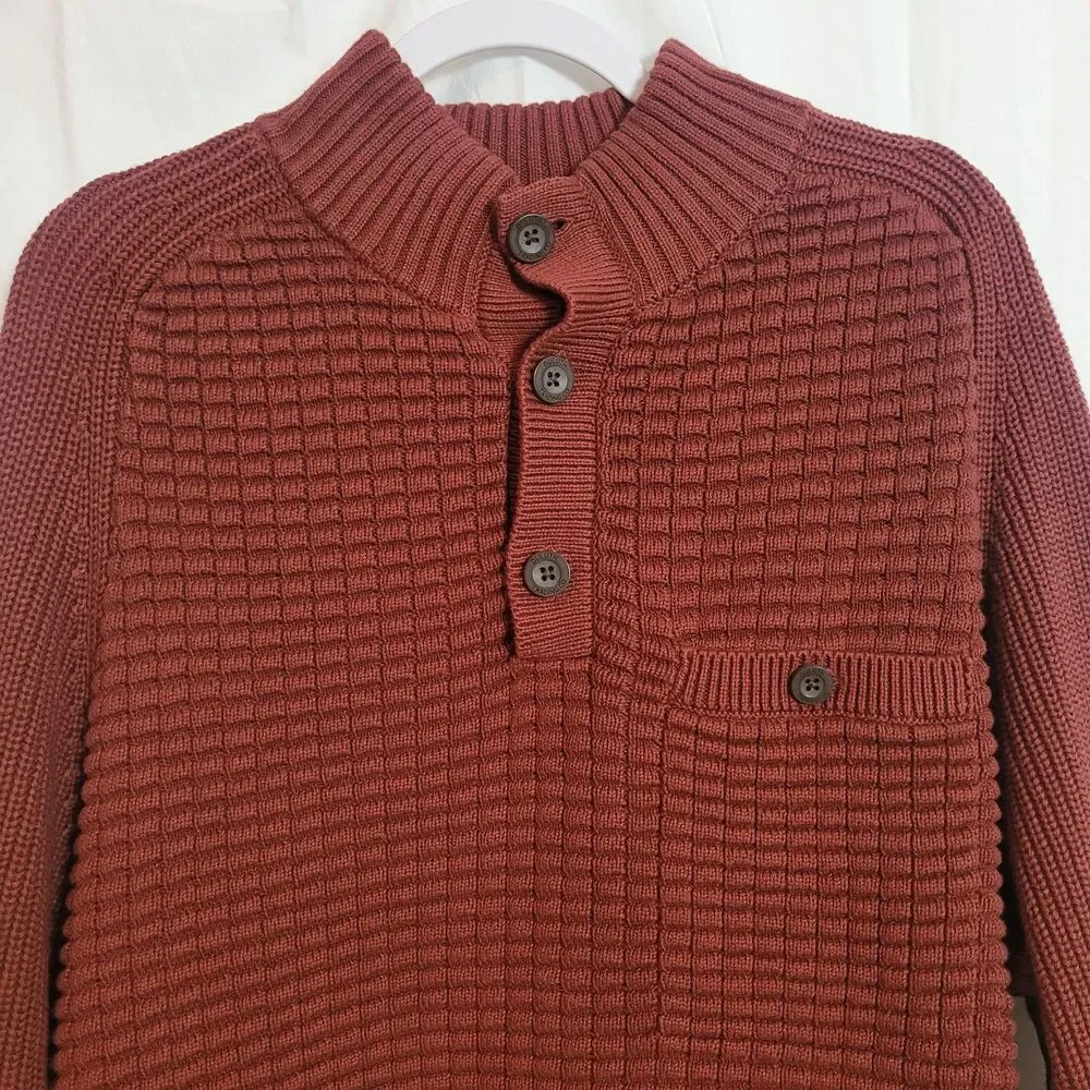 Duluth Men's Burly Retirement Button Mock Neck‎ Sweater Red Men's Sz Large READ